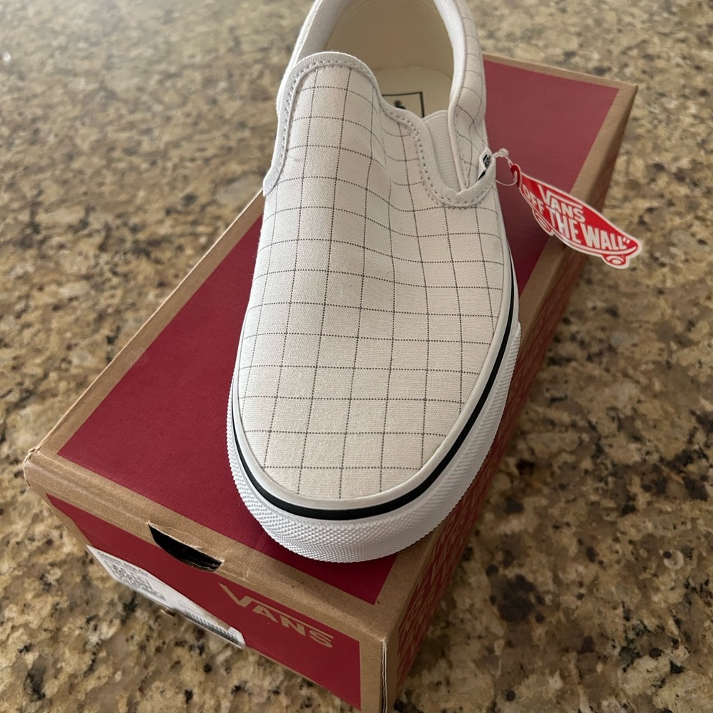 Vans White Checkered Slip-On Sneakers